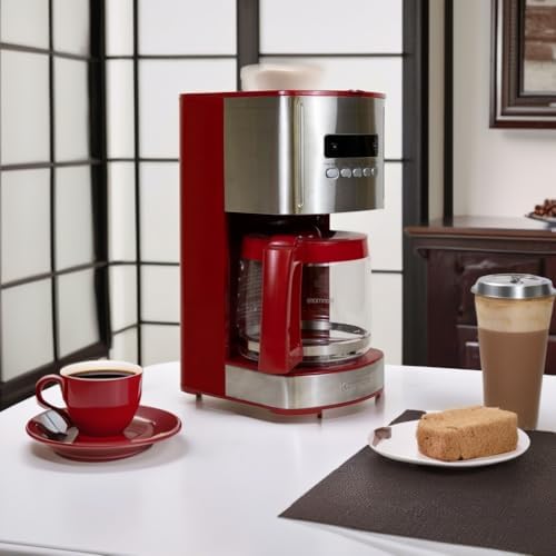 Kenmore Drip Coffee Maker - 12 Cup Programmable Cafe Machine With Glass Pot, Regular & Bold Brew, Auto Shut Off Large Water Reservoir, Reusable Filter, Kitchen Appliances For Cafeteria Barista, Red - Image 5