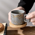 LUKA Porcelain Espresso Cup with Saucer and Metal Stand, 4 Ounce Stackable Ceramic Demitasse Espresso Mugs Cups Set for Latte, Specialty Coffee Drinks, Cafe Mocha,Tea - Set of 4, Gray - Image 7