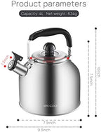 4.2 Quart/4L 18/8 Stainless Steel Whistling Tea Kettle - Image 4
