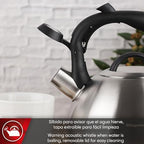 Magefesa Silver 3.1-Quart Stainless Steel Whistling Tea Kettle, Satin-Polished Exterior, Drip-Free Pouring System, Suitable for All Stovetops Including Induction, Removable Lid, Teapot - Image 3