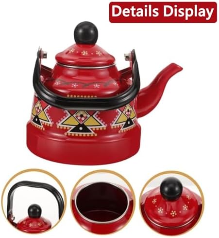 Enamel on Steel Whistling Tea Kettle, Kitchen Stovetop Teakettle for Brewing Tea and Coffee, VintageTea Pot for Living Room Decorations Domestic (Redb 1.7l) - Image 2