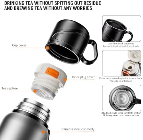 Double wall vacuum Leakproof stainless steel wide mouth insulated water bottle;tea tumbler with infuser,cup,lid;smart thermoses hot drinks,thermal flask ice coffee with led digital temperature display - Image 4