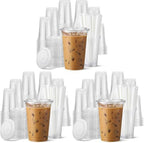 AOZITA 300 Pack - 16 oz Clear Plastic Cups with Lids and Straws, Food Safe Disposable Iced Coffee Cups for Cold Beverages, Smoothies, Iced Coffee, Leak-Proof, BPA-Free by AOZITA