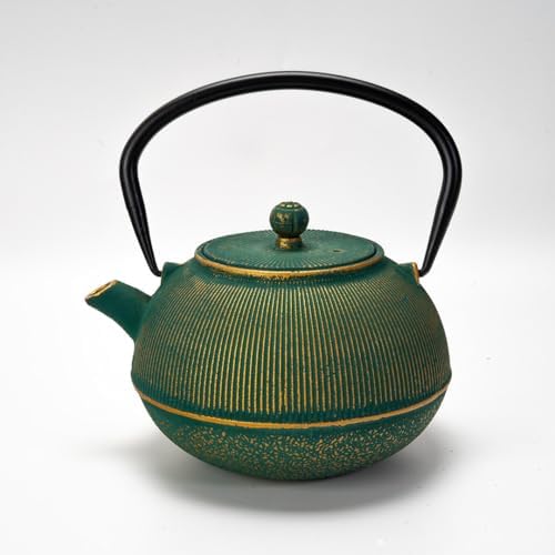 Urban Tokyo 27 fl oz Cast Iron Teapot Japanese Style Tetsubin Tea Kettle with Stainless Steel Infuser, Stovetop Safe, Green with Gold Accents, Excellent Heat Retention for Loose Leaf Tea - Image 6