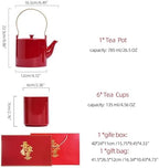 Wedding Tea Set, Chinese Traditional Wedding Decoration Double Happiness Porcelain Red Wedding Tea Set, Kung Fu Tea Set, Handmade Porcelain Ceramic 1 Tea Pot 6 Tea Cups 1 Gift box For Married Couples - Image 5