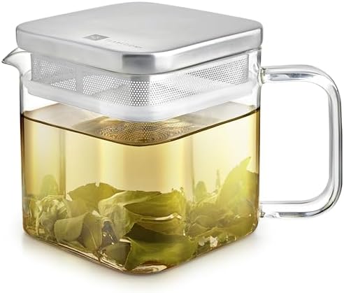 Teabloom Stackable Cube Glass Teapot for All Types of Teas – 27 oz (800mL) – Heat-Resistant Borosilicate Glass, Stainless Steel Filter Lid, Space-Saving Stackable Design by Teabloom