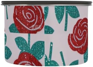 Fake Glitter Cartoon Rose Flower Pink Designed Dry Food Storage Containers Stainless Steel Storage Containers For Pantry 1 Button Opening Coffee Canister - Image 2