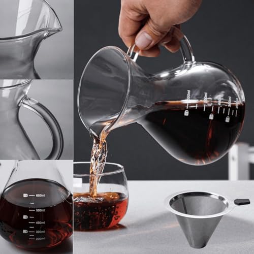 34oz Pour Over Coffee Maker with Stainless Steel Filter, Thickened Heat-Resistant Borosilicate Glass Dripper & Carafe, Stovetop Safe Hand Coffee Brewer with Handle for Home, Office, Camping (34oz) - Image 5