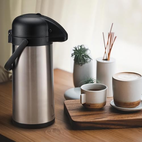 85 oz (2.5L) Airpot Coffee Carafe with Pump, Insulated Stainless Steel Coffee Dispenser, Coffee Carafes for Keeping Hot/Cold, Hot Beverage Dispenser for Party - Image 2