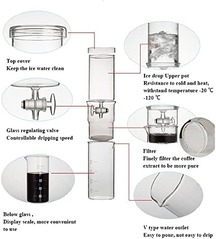 Cold Brew Coffee Maker,Cold Drip Coffee Machine with Adjustable Drip Filter,Glass Cold Brew Coffee Tower Iced Coffee Brewer for Home and Office - Image 2