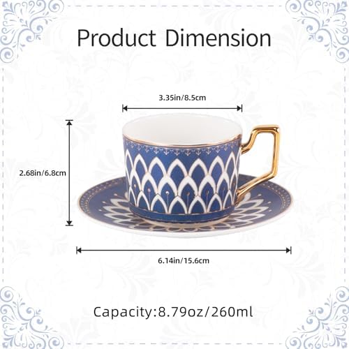 KAMMAK Tea Cups and Saucers Set of 2, Fine Bone China Coffee Cups, NX027 - Image 2