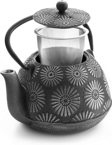 IBILI 40 Oz Bali Cast Iron Teapot | Made in Spain | Stainless Steel Infuser, Enameled Interior, Stovetop & Induction Compatible, Japanese Kettle for Loose Leaf Tea, Tetsubin Design, Silver - Image 4