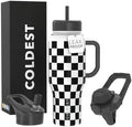 Coldest Tumbler with Handle and Straw, 100% Leak Proof Insulated Tumbler with Lid and Straw (3 Lids), Stainless Steel Tumblers for Women & Men, Cup Holder Friendly, 36 oz (Black Checkers) by Coldest