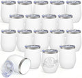 YOUKE OLA 18 Pack Stainless Steel Powder Coated Wine Tumbler with Ceramic Lining, Double-Wall Vacuum Insulated Travel Coffee Mug with Lids for Laser Engrave, DIY Gift, 12oz White by YOUKEOLA