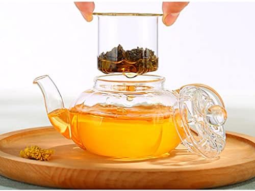 Glass Teapot 10oz with Vertical Stripes Clear Tea Kettle with Removable Glass Infuser 300ml Pumpkin Shape Tea Pot for Loose Leaf Teapot - Image 5