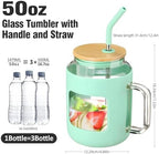 50Oz Glass Mug with Handle and Straw, Silicone Sleeve, Reusable Water Bottle for Beer, Tea, Coffee, Juice, Sustainable Drinking Cup with Lid (Blue) - Image 2