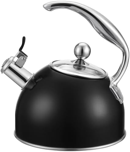 Viking 3-Ply Stainless Steel Tea Kettle, 2.6 Quart Stovetop Hot Water Pot with Tempered Glass Lid, Ergonomic Handle, Induction Ready, Matte Black by Unknown