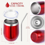 Volhoply 12oz Stainless Steel Wine Tumbler with Lid Bulk 12 Pack,Double Wall Vacuum Stemless Wine Glasses,Reusable Metal Travel Coffe Mug with Straw,Insulated Cup Gifts for Women,Christmas（Red,12 Set） - Image 2