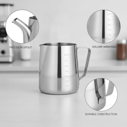 Stainless Steel Milk Frothing Pitcher for Espresso, Latte Art Steaming Jug with Precision Spout, Home Barista Coffee Station Accessory (1 PC) - Image 6