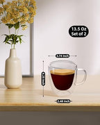 BSDPRFE 13.5 Oz Double Walled Glass Coffee Mugs with Handle Espresso Shot Glasses,Double Wall Insulated Espresso Mugs,Tazas de Cafe Expreso,Microwave Dishwasher Safe,Suit for Espresso Machine Set of 2 - Image 2