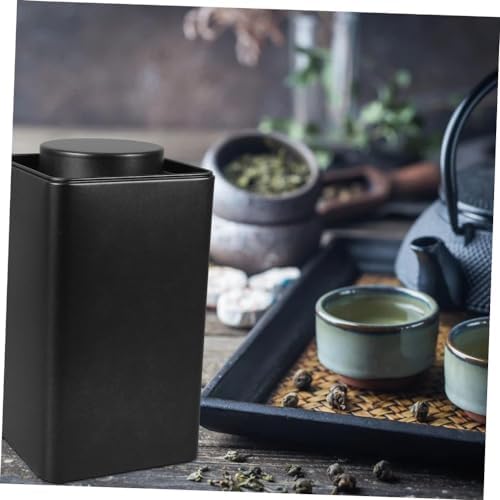 tin coffee container loose leaf tea storage tea coffee tins small jar with lid tea bag container tea storage tin coffee storage canister tea black tea can round Tinplate-Black||12.6x9.6x9.6cm - Image 3