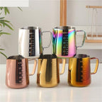Milk Frother Cup,Coffee Jug,2pcs 350/550ml Espresso Coffee Pull Flower Milk Mugs Cup Stainless Steel Pull Flower Cup Milk Craft Latte Art Jug Pitcher Mug Cup(Gold,550ml) - Image 4