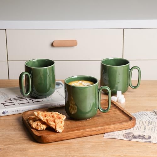 vicrays Ceramic Coffee Mug Set - 18 Ounce Large Stoneware Mug for Men Women - Unique Glazed Porcelain Mugs with Handle for Coffee Latte Tea Milk Cocoa - Set of 4 (Green) - Image 4