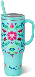 Swig Life 40oz Leakproof Mega Mug with Handle & Straw, Flora Azul by SwigLife