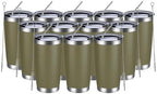 MEWAY 20oz Tumbler 12 Pack Double Wall Vacuum Insulated Travel Mug Bulk, Stainless Steel Tumblers with Lid and Straw, Durable Powder Coated Coffee Cups for Cold & Hot Drinks (Army Green, 12) by MEWAY