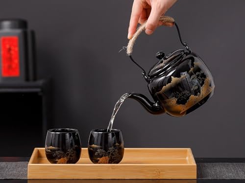 Japanese Tea Sets for Adults, Chinese Tea Set Gongfu Tea Set Japanese Teapot Set Tea Pot Set (Landscape Black) - Image 5