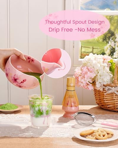Matcha Whisk Set, Matcha Set Includes Large Matcha Bowl, Bamboo Whisk & Scoop with Cute Charm, Chasen Holder, Innovative Sifter, Tea Mat, 6pcs Matcha Kit Set for Latte Making - Image 6