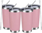 MEWAY 20oz Tumbler 4 Pack Double Wall Vacuum Insulated Travel Mug Bulk, Stainless Steel Tumblers with Lid and Straw, Durable Powder Coated Coffee Cups for Cold & Hot Drinks (Pink, 4) by MEWAY