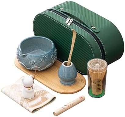 Matcha Whisk Set, Zen Travel Tea Ceremony Kit with Cat Figurine, Bamboo Whisk, Bowl, Incense & Portable Bag - 9-Piece Portable Matcha Set for Mindful Gifting & On-The-Go Rituals (I) by Unknown