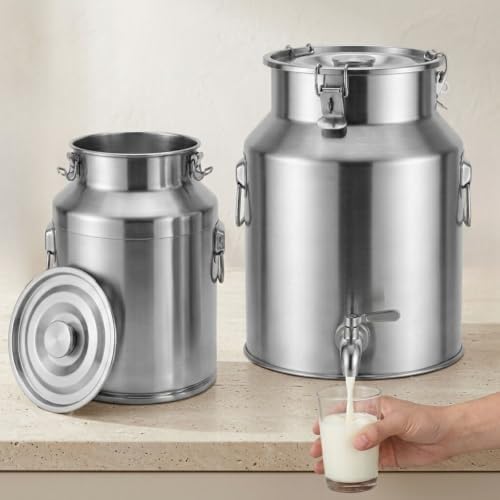 1-26 Gallon Stainless Steel Milk Bucket Beverage Dispenser with Faucet by Unknown