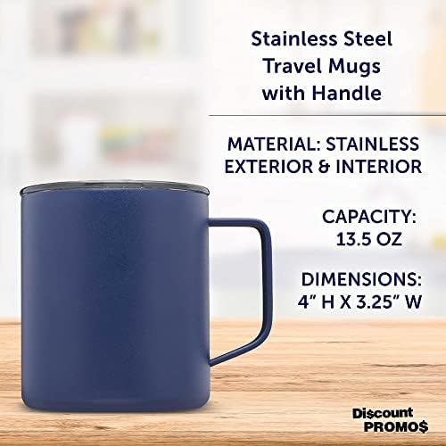DISCOUNT PROMOS Kenai Powder Coated Travel Mugs 13.5 oz. Set of 6, Bulk Pack - Double Wall, Perfect for Coffee, Hot Cocoa, Other Hot & Cold Beverages - Blue - Image 4