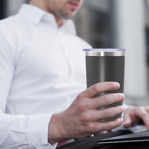 20oz Tumbler Insulated Coffee Tumblers with Lid Stainless Steel Grey 4P - Image 7