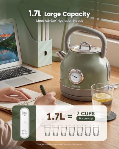 Amaste Retro Electric Kettle with Thermometer, 57 Oz Capacity, Matcha Green - Image 3