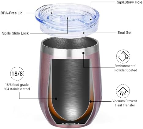 MEZMUT 12oz Insulated Wine Tumbler with Lid Wine Glass(Rose Gold,6 Pack) - Image 4