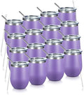 COMOOO Stainless Steel Wine Tumbler Glass Bulk with Lid and Straw 12oz Double Wall Vacuum Insulated Travel Tumbler Cup Stemless for Coffee Wine Cocktails Ice Cream Cup,Purple, 16 pack by COMOOO