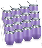 COMOOO Stainless Steel Wine Tumbler Glass Bulk with Lid and Straw 12oz Double Wall Vacuum Insulated Travel Tumbler Cup Stemless for Coffee Wine Cocktails Ice Cream Cup,Purple, 16 pack by COMOOO