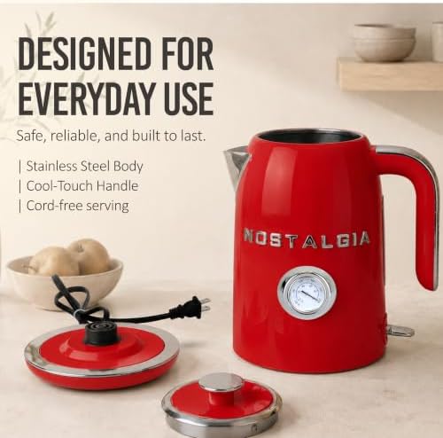 Nostalgia Retro Electric Kettle,1.7L Enamel-Coated Stainless Steel - Red - Image 6