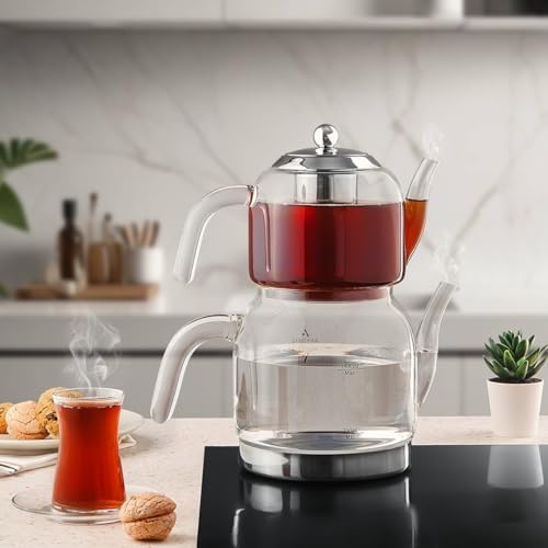Borosilicate Glass Teapot Set, 2.1 lt Total Capacity, Drip-Free Spouts - Image 4
