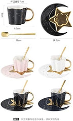 Ceramic Black Star Moon Coffee Cup And Saucer With Spoon Set Golden Handle Porcelain Mug Afternoon Tea Juice And Water Drinks Cup (black) (3213-D) - Image 4