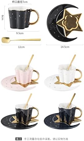 Ceramic Black Star Moon Coffee Cup And Saucer With Spoon Set Golden Handle Porcelain Mug Afternoon Tea Juice And Water Drinks Cup (black) (3213-D) - Image 4