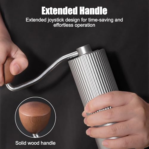 Manual Coffee Grinder, Adjustable Hand Espresso Mill with Solid Wood Handle Stainless Steel Conical Burr Machine for French Press Moka Pot - Image 6