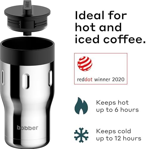 BOBBER 12 oz Stainless Steel Coffee Tumbler – Dishwasher Safe, Insulated Tumbler with Screw Top Twist 360 Drinking Lid – BPA-Free Thermo Coffee Mug Cup Leak-Proof, Spill-Proof for Women, Men (Glossy) - Image 2