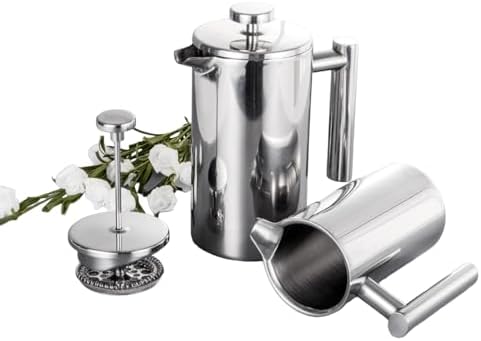 OMANA Cafetiere 350ml/800ml/1000ml Stainless Steel French Press Coffee Maker - Double Walled Insulated Coffee Maker Pot for Home and Office (800ml), FCP01 by Omana