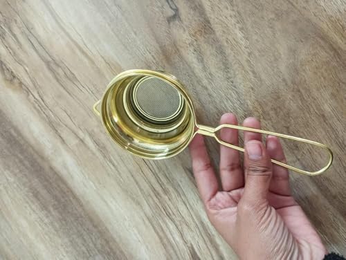 DESI SAMAAN STORE Brass Tea Strainer with Handle | Chai channi pital | Loose Leaf Tea & Coffee Steeper peetal | Fine Mesh Eco-Friendly Filter | Durable Reusable Chai Strainer for Kitchen & Gifting - Image 5