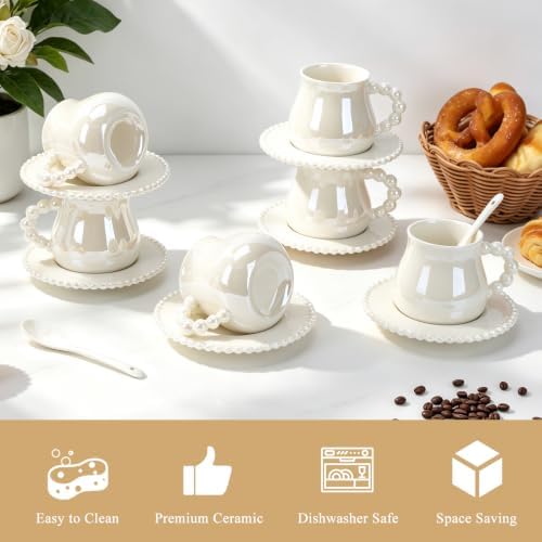 8oz Cappuccino Cups with Saucers and Spoons, Tea Cups Set of 6 - Image 3