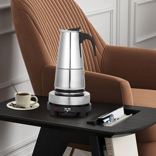6 Cups Small Moka Pot with Electric Stove, 110V Stainless Steel Espresso Coffee Maker, Stovetop Coffee Machine for Home Office use, 0.08gal/300ml/10.15oz, 3.74" W x 7.68" H - Image 3